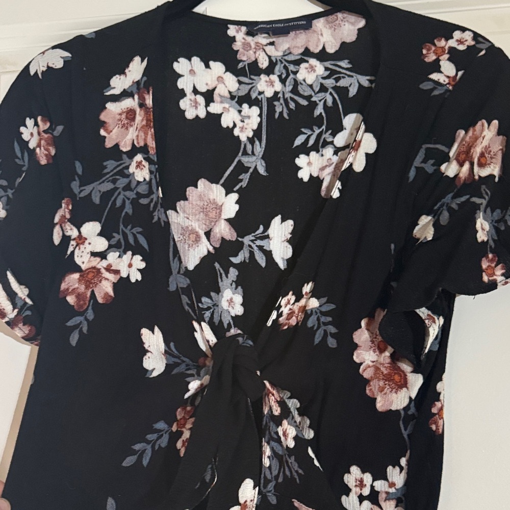 Floral Black Wrap Top